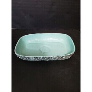 Shawnee Kenwood Confetti Splatter  Console Planter Textured Glaze Aqua Black Vtg